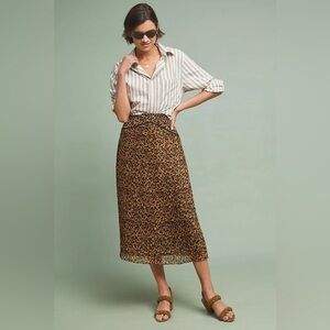 Ranna Gill/Anthropologie leopard Animal Print pleated Midi Skirt